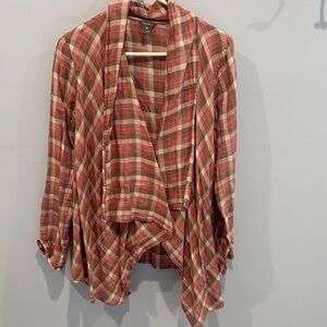 Eddie Bauer Plaid Open Front Cardigan